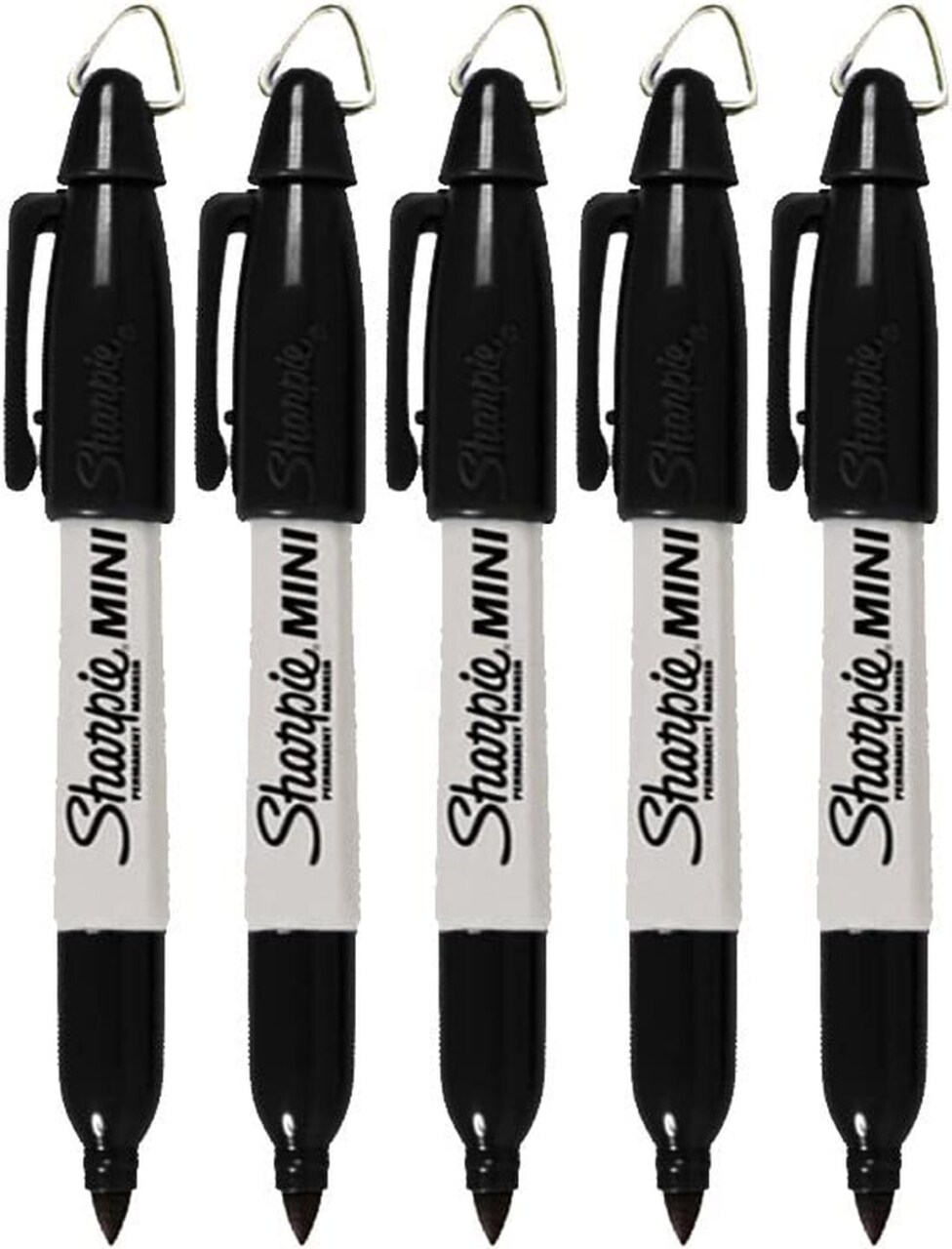Mini Permanent Markers with Golf Keychain Clips, Fine Point, Black Ink, Pack of 5